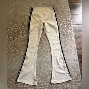 Splits59 Cream Flare Leggings with Black Stripes